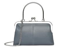 Karoukee Borsettina Mini in Vera Pelle per Donna, Borsetta Vintage con Chiusura a Scatto, Clutch Retrò con Tracolla a Catena Rimovibile, Borsa a Spalla Compatto per Telefono - Blu