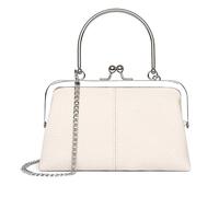 Karoukee Borsettina Mini in Vera Pelle per Donna, Borsetta Vintage con Chiusura a Scatto, Clutch Retrò con Tracolla a Catena Rimovibile, Borsa a Spalla Compatto per Telefono - Crema