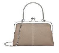 Karoukee Borsettina Mini in Vera Pelle per Donna, Borsetta Vintage con Chiusura a Scatto, Clutch Retrò con Tracolla a Catena Rimovibile, Borsa a Spalla Compatto per Telefono - Cachi