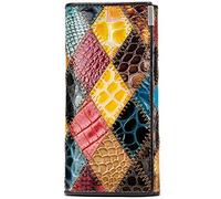 Karoukee Lungo Bifold Portafoglio in Vera Pelle da Donna, Patchwork Unico Pochette Colorato per Cellulare, Portafoglio Porta carte di credito di grande capacità, Porta monete con Kiss Lock