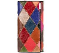 Karoukee Lungo Bifold Portafoglio in Vera Pelle da Donna, Patchwork Unico Pochette Colorato per Cellulare, Portafoglio Porta carte di credito di grande capacità, Porta monete con Kiss Lock