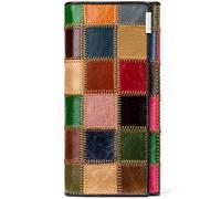 Karoukee Lungo Bifold Portafoglio in Vera Pelle da Donna, Patchwork Unico Pochette Colorato per Cellulare, Portafoglio Porta carte di credito di grande capacità, Porta monete con Kiss Lock