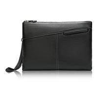 Karoukee Lussuoso Pochette da Uomo in Vera Pelle Fiore, Piccolo Borsa a mano da Lavoro Formale con Cinturino da Polso, Borsetta Portatile per telefoni cellulari e tablet fino a 9,7 pollici