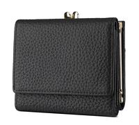 Karoukee Mini Portafoglio Trifold da Donna, Porta Carte con Blocco RFID per Donna, Portamonete Compatto in Vera Pelle con 8 Slot per Carte e Tasca Chiusura a Bacio - Nero