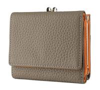 Karoukee Mini Portafoglio Trifold da Donna, Porta Carte con Blocco RFID per Donna, Portamonete Compatto in Vera Pelle con 8 Slot per Carte e Tasca Chiusura a Bacio - Grigio Scuro