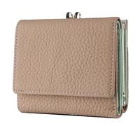 Karoukee Mini Portafoglio Trifold da Donna, Porta Carte con Blocco RFID per Donna, Portamonete Compatto in Vera Pelle con 8 Slot per Carte e Tasca Chiusura a Bacio - Cachi