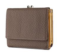 Karoukee Mini Portafoglio Trifold da Donna, Porta Carte con Blocco RFID per Donna, Portamonete Compatto in Vera Pelle con 8 Slot per Carte e Tasca Chiusura a Bacio - Caffè