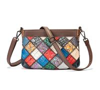 Karoukee Piccola Borsa a Tracolla Patchwork per Donna, Borsa a Spalla in Pelle Bovina, Borsetta Colorata alla Moda, Elegante Borsa a mano da Donna con Tracolla Regolabile in Pelle