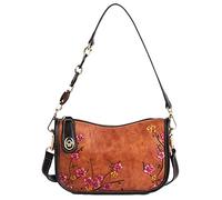 Karoukee Piccola Borsa a Tracolla per Donna, Borsa a Spalla in Vera Pelle Vintage con Motivo Fiorito in Rilievo, Borsa a Mano Moda, Elegante Borsetta con 2 Tracolle in Diversi Stili