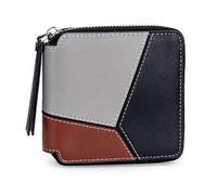 Karoukee Piccolo Portafoglio Donna in Vera Pelle, Portamonete con Design Geometrico a Tinte Piatte, Portacarte con Cerniera, 4 Scomparti per Carte, Tasca Monete - Nero/Marrone/Grigio