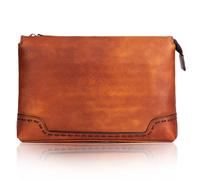 Karoukee Pochette di Lusso da Uomo, Portafoglio Grande Multiuso, Borsa da Polso in Pelle Conciata al Vegetale con Cinturino Staccabile, Borsa a Mano da Lavoro per Tablet da 9.7 Pollici