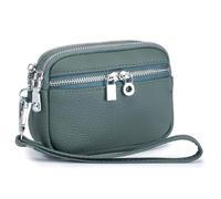 Karoukee Portafoglio da Donna in Vera Pelle con Manico Removibile, Piccolo Portamonete con 3 Scomparti Separati, Elegante Portamonete da Polso in Pelle di Bovino(Verde)