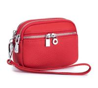 Karoukee Portafoglio da Donna in Vera Pelle con Manico Removibile, Piccolo Portamonete con 3 Scomparti Separati, Elegante Portamonete da Polso in Pelle di Bovino(Rosso)