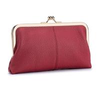 Karoukee Portafoglio da Donna in Vera Pelle Morbida, Pochette per Telefono Cellulare in Stile Vintage, Elegante Portamonete con 8 Scomparti per Carte, Chiusura Clic-Clac d'oro