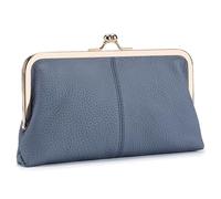 Karoukee Portafoglio da Donna in Vera Pelle Morbida, Pochette per Telefono Cellulare in Stile Vintage, Elegante Portamonete con 8 Scomparti per Carte, Chiusura Clic-Clac d'oro