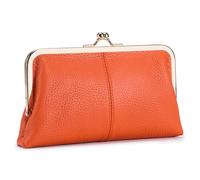 Karoukee Portafoglio da Donna in Vera Pelle Morbida, Pochette per Telefono Cellulare in Stile Vintage, Elegante Portamonete con 8 Scomparti per Carte, Chiusura Clic-Clac d'oro