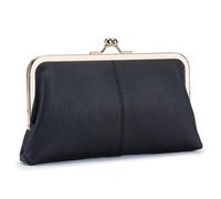 Karoukee Portafoglio da Donna in Vera Pelle Morbida, Pochette per Telefono Cellulare in Stile Vintage, Elegante Portamonete con 8 Scomparti per Carte, Chiusura Clic-Clac d'oro