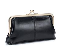 Karoukee Portafoglio da Donna in Vera Pelle, Portamonete Vintage per Donna con Chiusura a Bacio, Elegante Pochette Telefonica, Borsetta Piccola con Hardware Dorata