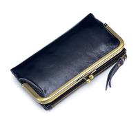 Karoukee Portafoglio Grande Bifold da Donna, Portamonete da Donna in Pelle Cerata ad Olio, Porta Carte di Credito con Blocco RFID, Tasca Clic-Clac e 12 Scomparti per Carte, Hardware in Ottone