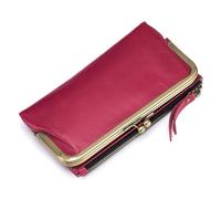 Karoukee Portafoglio Grande Bifold da Donna, Portamonete da Donna in Pelle Cerata ad Olio, Porta Carte di Credito con Blocco RFID, Tasca Clic-Clac e 12 Scomparti per Carte, Hardware in Ottone