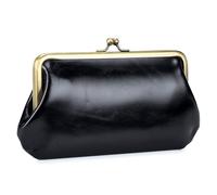 Karoukee Portafoglio in Pelle Cerosa Liscia per Cellulare, Portamonete Vintage da Donna, Grande Porta Carte di Credito con 12 Scomparti per Carte, Chiusura Clic-Clac in Oro