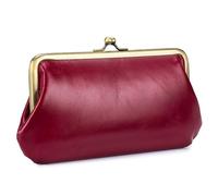 Karoukee Portafoglio in Pelle Cerosa Liscia per Cellulare, Portamonete Vintage da Donna, Grande Porta Carte di Credito con 12 Scomparti per Carte, Chiusura Clic-Clac in Oro