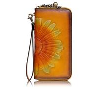 Karoukee Portafoglio in Pelle da Donna, Portamonete Grande con Cerniera, Pochette per Cellulare, Clutch con Disegno Floreale, Porta Carte di Credito con Blocco RFID