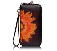 Karoukee Portafoglio in Pelle da Donna, Portamonete Grande con Cerniera, Pochette per Cellulare, Clutch con Disegno Floreale, Porta Carte di Credito con Blocco RFID