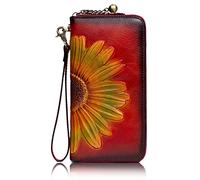 Karoukee Portafoglio in Pelle da Donna, Portamonete Grande con Cerniera, Pochette per Cellulare, Clutch con Disegno Floreale, Porta Carte di Credito con Blocco RFID