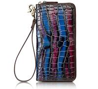 Karoukee Portafoglio in Pelle di Vacchetta per Donne con Stampa Coccodrillo, Borsellino Vintage Gradiente, Portamonete con Cerniera Grande, Pochette per Cellulare alla Moda