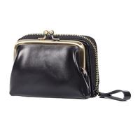 Karoukee Portafoglio Piccolo in Vera Pelle per Donna, Portamonete Kiss-Lock Staccabile, Portacarte di Credito con Blocco RFID a Zip, Portafoglio Elegante da Donna