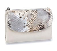 Karoukee Portafoglio Trifold da Donna con Stampa Leopard, Portamonete Compatto in Vera Pelle per Donna, Porta Carte con Blocco RFID, 10 Slot per Carte e 2 Tasche con Cerniera - Crema