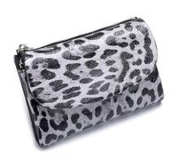 Karoukee Portafoglio Trifold da Donna con Stampa Leopard, Portamonete Compatto in Vera Pelle per Donna, Porta Carte di Credito con Blocco RFID, 10 Slot per Carte e 2 Tasche con Cerniera