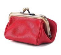 Karoukee Portamonete da Donna in Vera Pelle, Borsellino Kiss-Lock, Mini Portafoglio Vintage, Elegante Portamonete in Tinta Unita