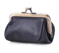 Karoukee Portamonete da Donna in Vera Pelle, Borsellino Kiss-Lock, Mini Portafoglio Vintage, Elegante Portamonete in Tinta Unita