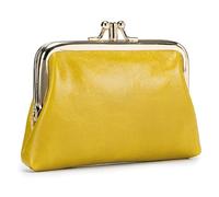 Karoukee Portamonete da Donna in Vera Pelle, Piccolo Portafoglio con 2 Scomparti Separati, Elegante Portamonete per Donna, Chiusura Clic-Clac in Oro