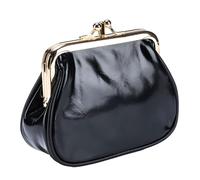 Karoukee Portamonete Donna in Pelle Oliata e Cerea Vintage, Borsellino con Chiusura a Scatto Dorata, Doppio Scomparto e Fodera a Pois, Portafoglio per Monete, Carte, Contanti e Rossetto - Nero