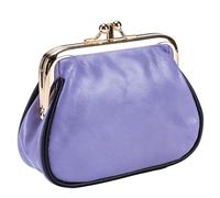 Karoukee Portamonete Donna in Pelle Oliata e Cerea Vintage, Borsellino con Chiusura a Scatto Dorata, Doppio Scomparto e Fodera a Pois, Portafoglio per Monete, Carte, Contanti e Rossetto - Lavanda