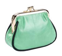 Karoukee Portamonete Donna in Pelle Oliata e Cerea Vintage, Borsellino con Chiusura a Scatto Dorata, Doppio Scomparto e Fodera a Pois, Portafoglio per Monete, Carte, Contanti e Rossetto - Verde