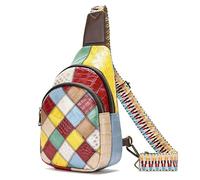 Karoukee Zaino Compatto a Tracolla Donna Pelle Vera Patchwork Color-Block