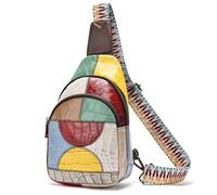 Karoukee Zaino Compatto a Tracolla Donna Pelle Vera Patchwork Color-Block