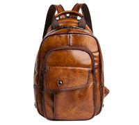 Karoukee Zaino Moda Vintage per Uomo, Zaino Monospalla in Vera Pelle Morbida, Borsa a Tracolla Multitasche, Borsa da Petto Media Convertibile Daypack