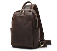 Karoukee Zaino Monospalla Classico Uomo in Vera Pelle, Borsa a Tracolla Casual da Viaggio, Zainetto a Spalla da Uomo, Borse da Petto Vintage per Tablet da 10,5 Pollici