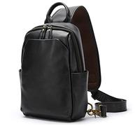 Karoukee Zaino Monospalla Classico Uomo in Vera Pelle, Borsa a Tracolla Casual da Viaggio, Zainetto a Spalla da Uomo, Borse da Petto Vintage per Tablet da 10,5 Pollici