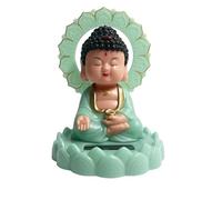 Karrmas Statua di Buddha di Gautam seduta a energia solare in plastica con testa mobile e mano seduta, per soggiorno, cruscotto dell'auto e scrivania da ufficio (8,5 x 8,5 x 12 cm, verde)