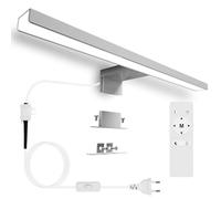 Karrong Lampada da specchio da bagno, 40 cm, con interruttore, telecomando, dimmerabile, 3000 K, bianco caldo, 4000 K, bianco naturale, 6000 K, IP44, impermeabile, per bagno, alluminio, 1200 lm, 12 W,