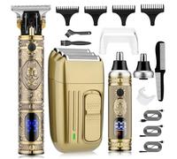 Karrte Kit per la toelettatura da uomo professionale e rasoio per uomo, rasoio elettrico e rasoio per naso, rasoio per barba con 3 testine in alluminio, regalo per uomini