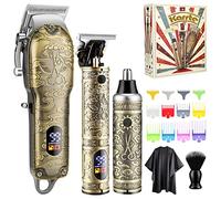 Karrte Kit tagliacapelli da uomo, tagliacapelli professionale da barbiere, tagliacapelli per orecchie e naso, accessori da barbiere con display a LED, regalo per uomini, bronzo