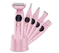 Karrte Rasoio elettrico 5 in 1 per peli pubici da donna, rasoio per il corpo indolore ed epilatore facciale, depilazione per viso, trimmer bikini per donne area privata rosa