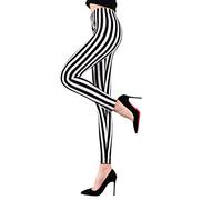 karrychen Leggings Elasticizzati alla Caviglia a Vita Media da Donna Nero Bianco Stampa a Strisce Verticali Yoga Sport Pantaloni Capri Casual Collant Elastici